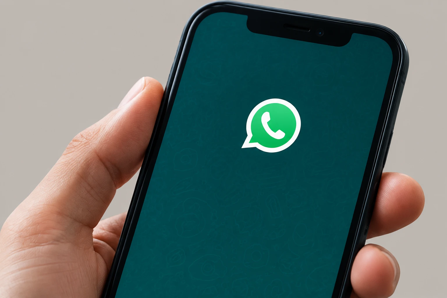 Hand met een telefoon waarop een WhatsApp-gesprek te zien is